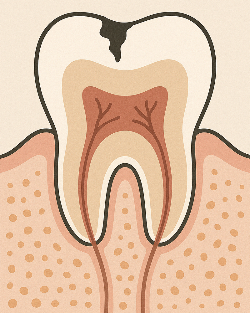 C1：歯の表面（エナメル質）に小さな虫歯ができた段階