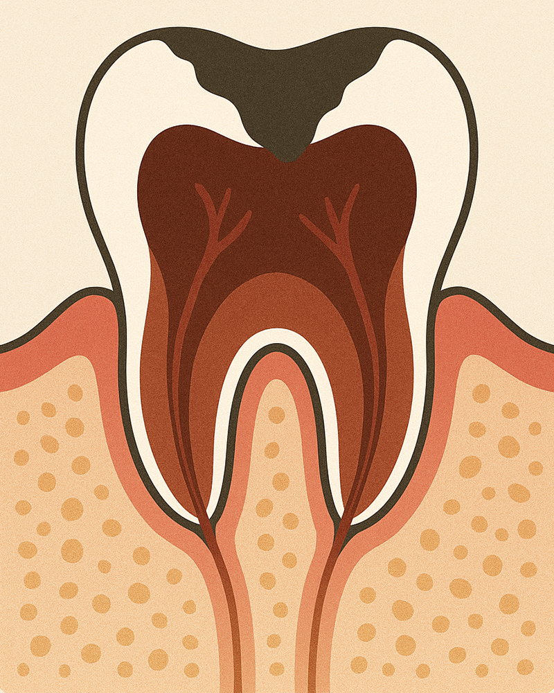 C4：歯の大部分が崩れ、根だけが残る重度の虫歯